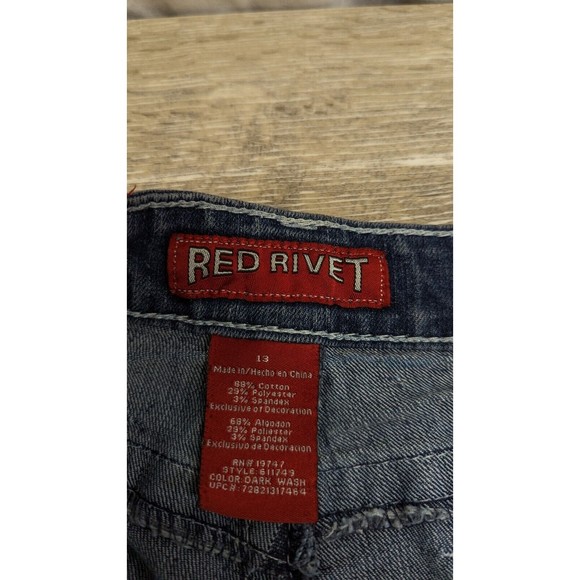 Red Rivet Blue Jeans Juniors Size 13 Dark Wash Stretch Bootcut - Picture 7 of 7